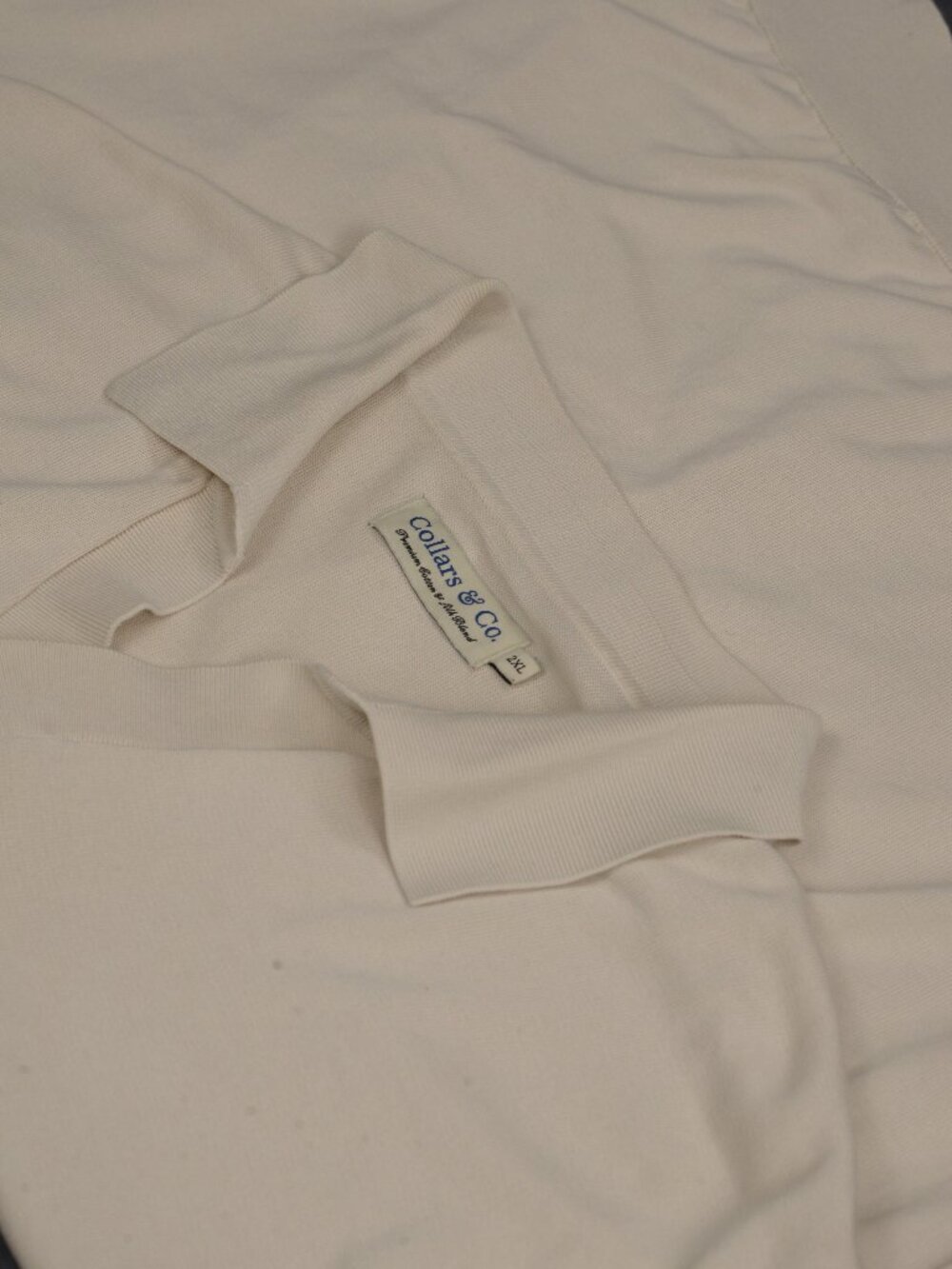Collars & Co Mens XL/2XL Cotton Silk Knit Johnny Collar Polo Shirt Off White